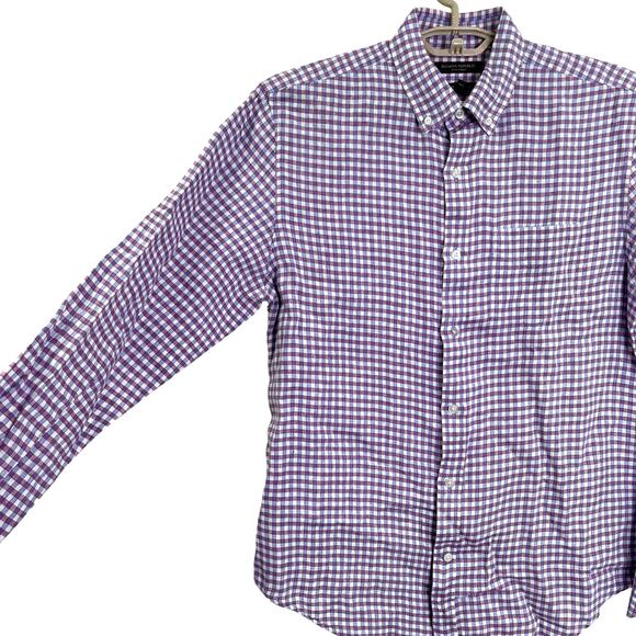 Banana Republic Mens 100% Linen Button Down Shirt Red Blue Plaid Medium - Picture 4 of 7